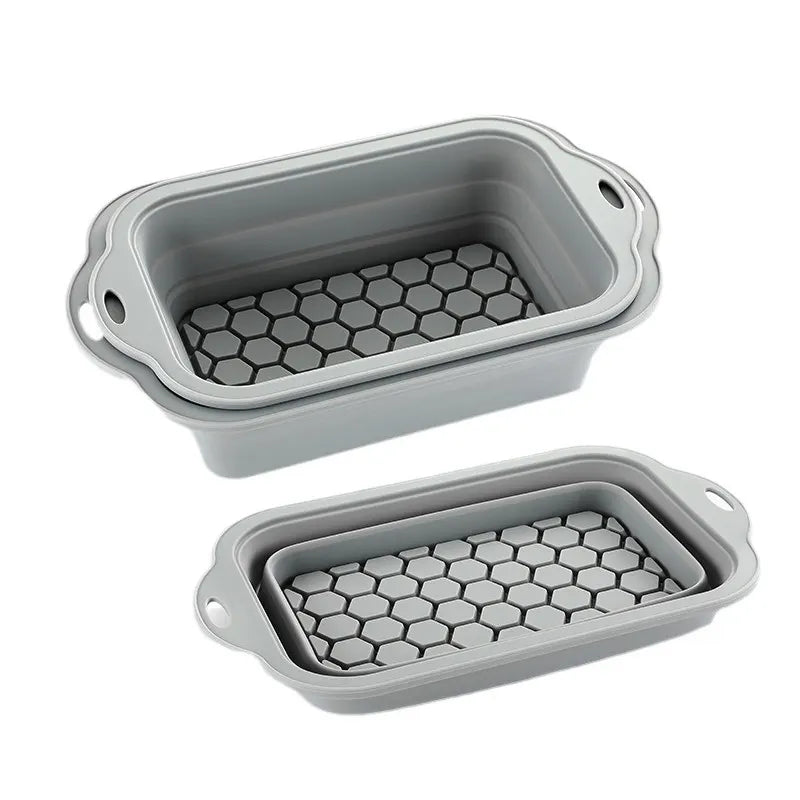 1 Piece Reusable Silicone Air Fryer Baking Mould for Cakes, Eggs and Snacks, Heat-Resistant Kitchen Accessory, Grey, Rectangular