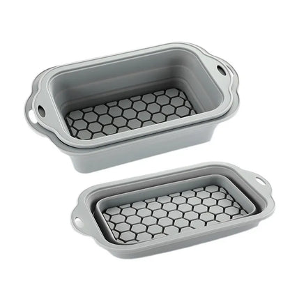 1 Piece Reusable Silicone Air Fryer Baking Mould for Cakes, Eggs and Snacks, Heat-Resistant Kitchen Accessory, Grey, Rectangular
