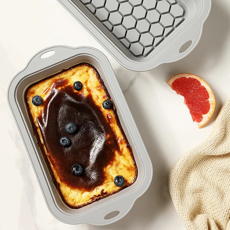 1 Piece Reusable Silicone Air Fryer Baking Mould for Cakes, Eggs and Snacks, Heat-Resistant Kitchen Accessory, Grey, Rectangular - Image 6
