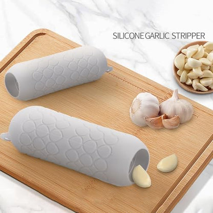 Garlic Peeler - Garlic Press - Garlic Peeler - Kitchen Utensils - Silicone - Silicone Garlic Press - Manual Garlic Press - Garlic Rolling Pin - Gray - 3 Pieces - Image 2