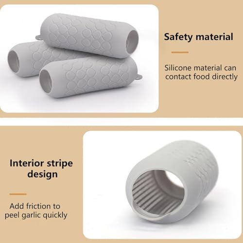 Garlic Peeler - Garlic Press - Garlic Peeler - Kitchen Utensils - Silicone - Silicone Garlic Press - Manual Garlic Press - Garlic Rolling Pin - Gray - 3 Pieces - Image 5