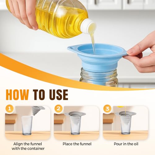 Funnel - Olive oil funnel - Wine funnel - Beer funnel - Champagne funnel - Kitchenware - Silicone - Silicone funnel - Manual funnel - Gray - Blue - Green - 3 pieces - Image 4