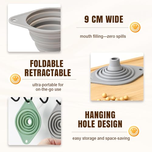 Funnel - Olive oil funnel - Wine funnel - Beer funnel - Champagne funnel - Kitchenware - Silicone - Silicone funnel - Manual funnel - Gray - Blue - Green - 3 pieces - Image 5