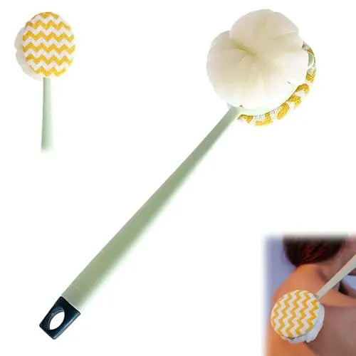 Long Handle Bath Brush with Soft Sponge Head for Back Scrubbing, Shower Cleansing and Easy-Reach Body Care, Green