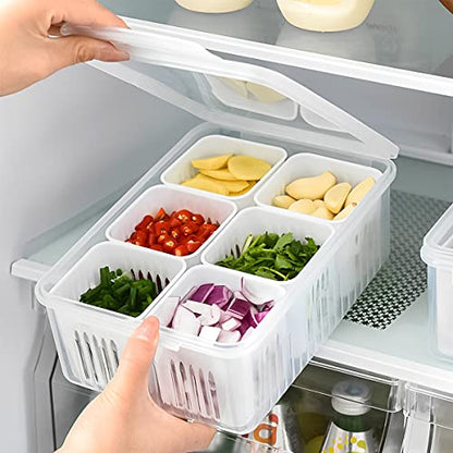 Storage box - Storage box with lid - Organizer - Food storage containers - Refrigerator organizer - Pallet - Divider pallet - Fruit bowl - Fruit basket - Ginger Organizer - 6 compartments - White - 1 piece