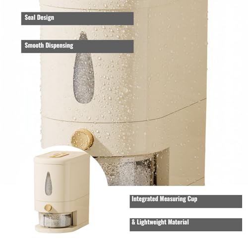 Rice container - Organizer - Storage box - Rice bin - Rice storage - Grain storage - Storage cabinet - Rice organizer - Kitchen dispenser - With measuring cup - White - 1 piece - Image 2