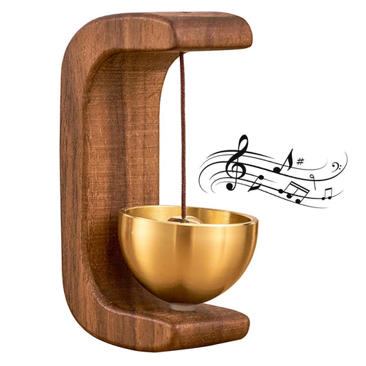 1 Piece Vintage Wooden Door Bell with Copper Chime and Magnetic Mount for Entryways and Bedrooms, Walnut C-Shaped Design