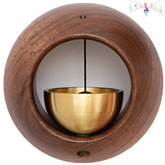 1 Piece Vintage Wooden Door Bell with Copper Chime and Magnetic Mount for Entryways and Bedrooms, Walnut Round Design