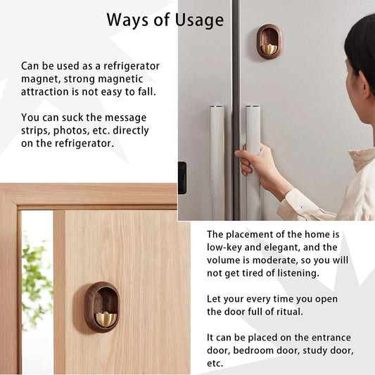 1 Piece Vintage Wooden Door Bell with Copper Chime and Magnetic Mount for Entryways and Bedrooms, Dark Wood Oval Design - Image 2
