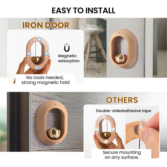 1 Piece Vintage Wooden Door Bell with Copper Chime and Magnetic Mount for Entryways and Bedrooms, Walnut Oval Design - Image 3