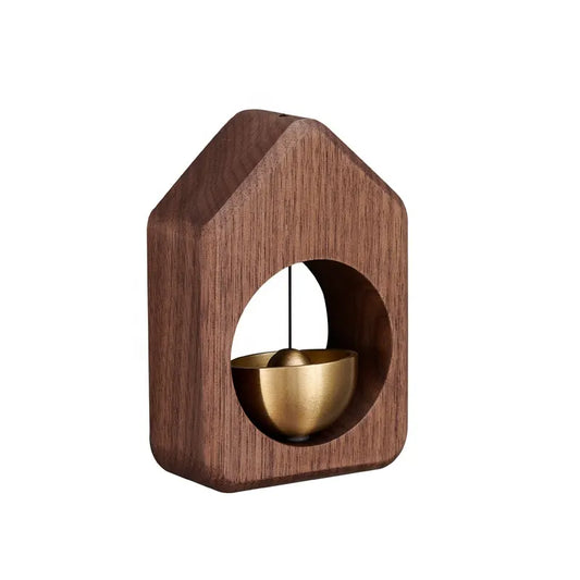 1 Piece Vintage Wooden Door Bell with Copper Chime and Magnetic Mount for Entryways and Bedrooms, Walnut House Design