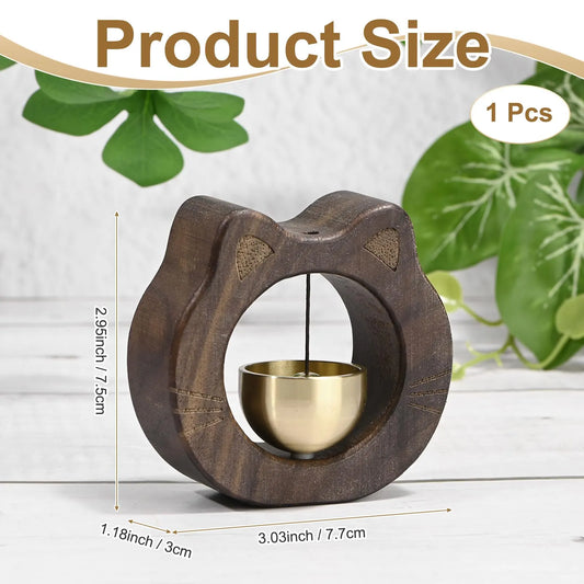 1 Piece Vintage Wooden Door Bell with Copper Chime and Magnetic Mount for Entryways and Bedrooms, Walnut Cat Face Design - Image 3