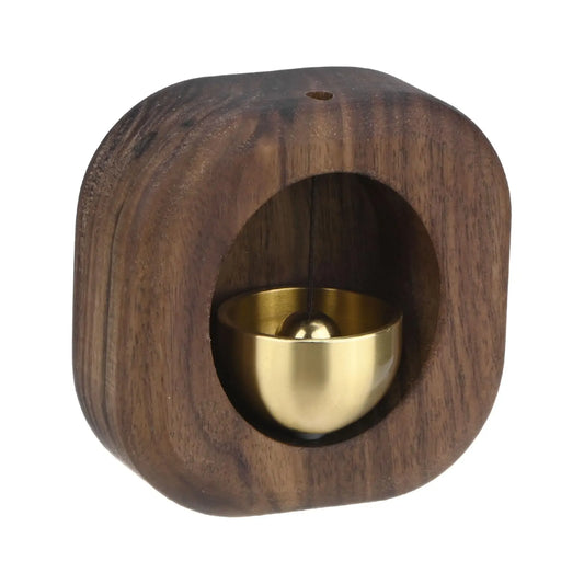 1 Piece Vintage Wooden Door Bell with Copper Chime and Magnetic Mount for Entryways and Bedrooms, Walnut Square Design