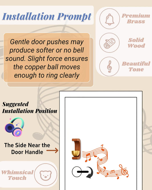 1 Piece Vintage Wooden Door Bell with Copper Chime and Magnetic Mount for Entryways and Bedrooms, Beech Bear Design - Image 4