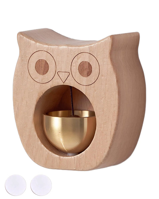 1 Piece Vintage Wooden Door Bell with Copper Chime and Magnetic Mount for Entryways and Bedrooms, Beech Owl Design