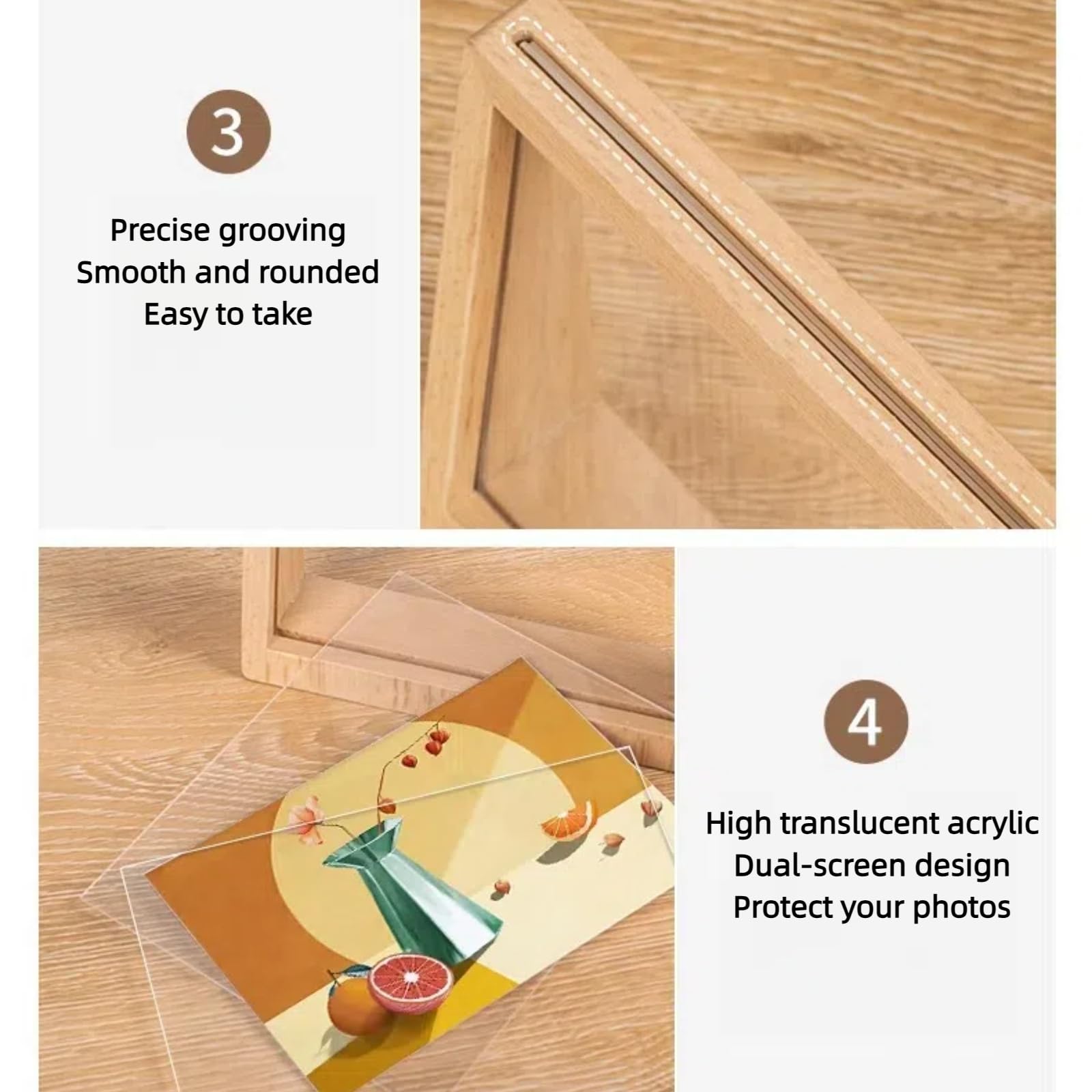 Photo frame - 3D photo frame - Wooden photo frame - Bedroom decoration - Living room decoration - Christmas decoration for indoors - Wooden - Transparent - 2 pieces - Image 3