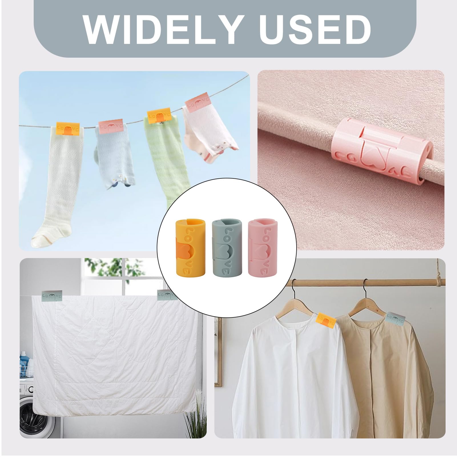 Clothes Pegs - Hanger Clips - Clips - Windproof Pegs - Clothesline Pegs - Trouser Hanger Clips - Clothespins - Velvet Hanger Clips - Laundry Clips - Non-Slip Clothes Clips - Needleless - Pink - Blue - Yellow - 30 pieces - Image 4