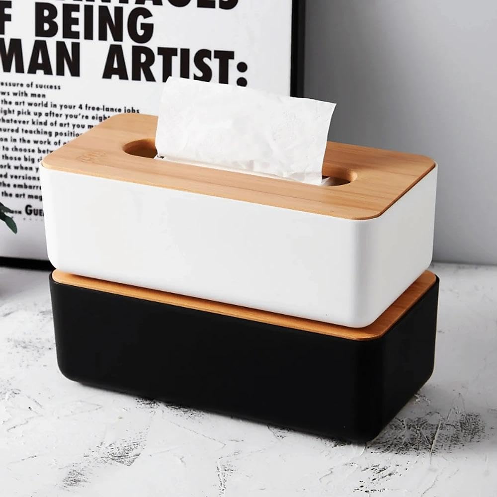 Tissue Box - Tissue Box - Tissue Holder - Tissue Box - Bamboo Lid - Black - Tissue Holder - Bathroom Accessories - Toilet Organizer - Living Room Decoration - Rectangular - 1 piece - Image 6