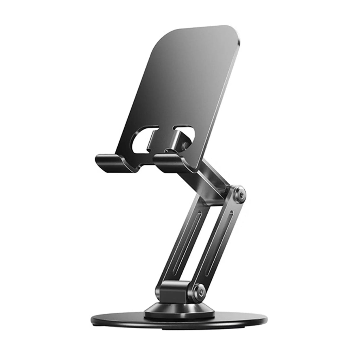 1 Piece Height-Adjustable Phone and Tablet Stand for Desk, Video Calls and Reading, Foldable Metal Holder with Stable Viewing Angle, Black