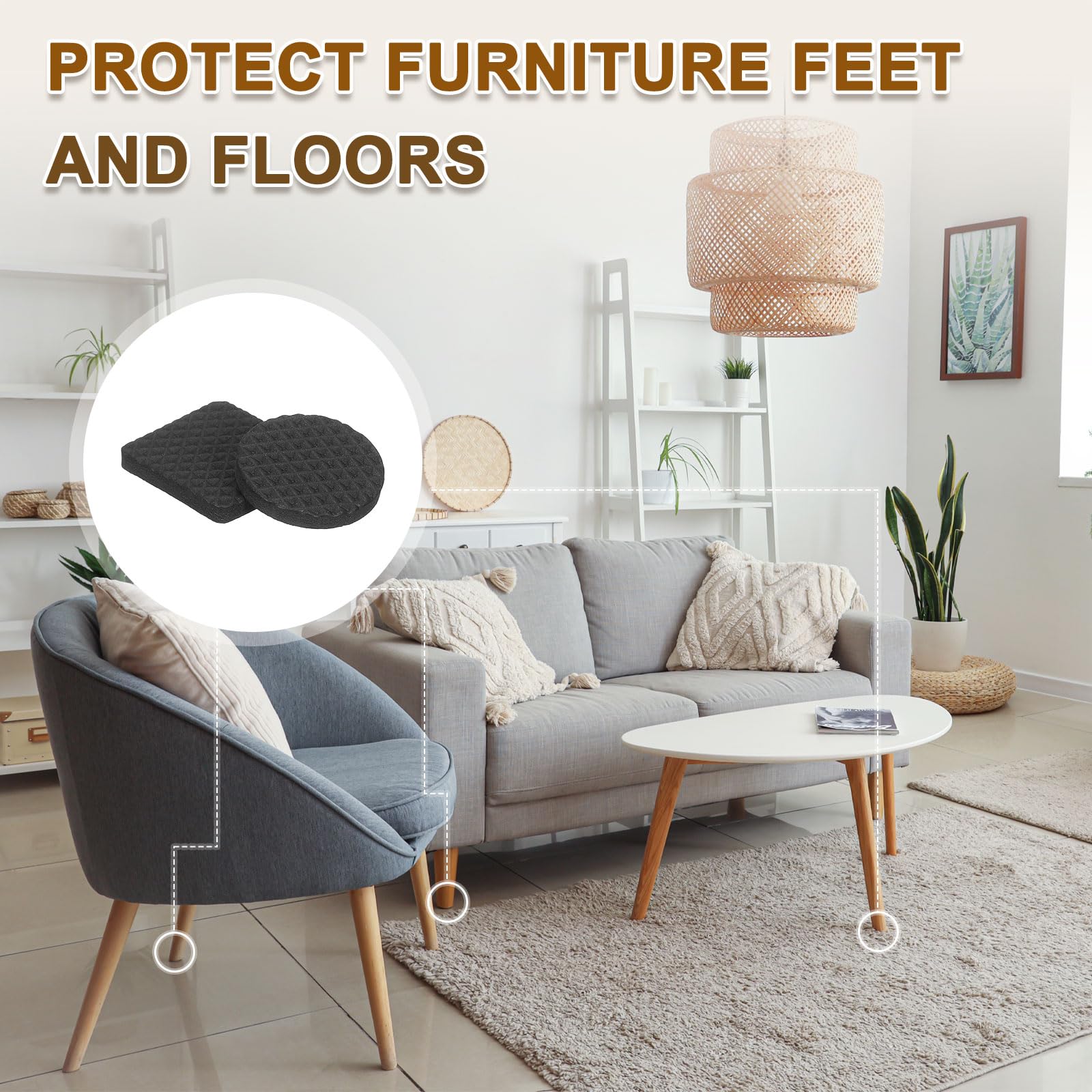Floor protectors - Felt pads - Anti-slip - Chair caps - Chair leg protectors - Furniture felt - Rubber feet - Furniture glides - Felt pads for chairs - Self-adhesive felt pads - Black - 72 pieces - Image 6