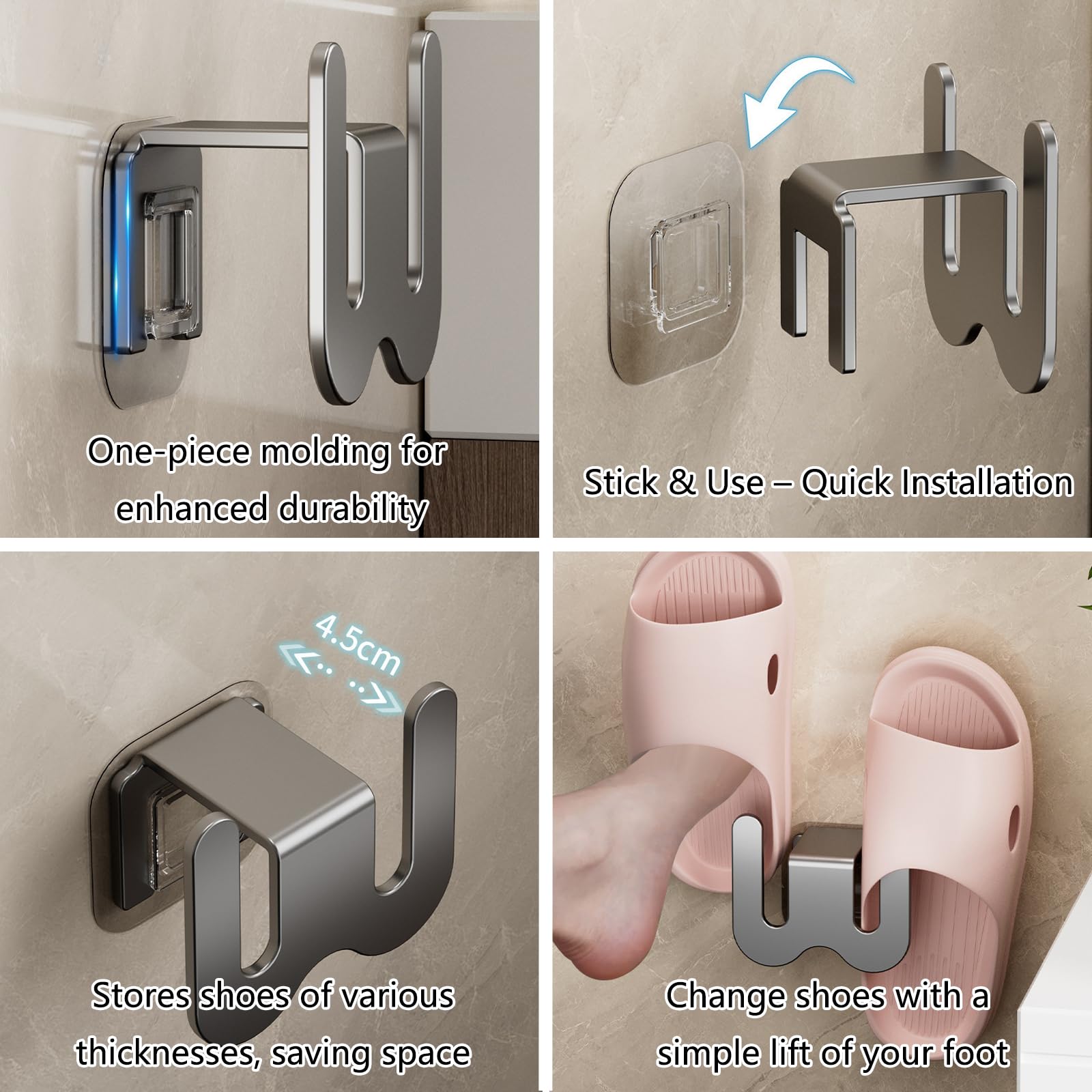 Shoe Rack - Slippers Holder - Bathroom Accessories - Shoe Storage - Wall Hook - Self-Adhesive - Shoe Hanging System - Bathroom Organizer - Hallway Accessories - No Drilling - Black - 2 pieces - Image 5