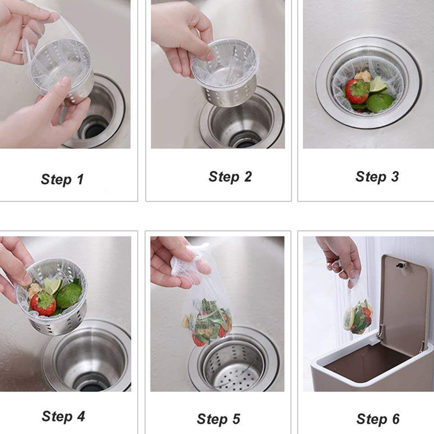 Sink Filter Bags - Sink Strainer - Sink Filter - Disposables - Sink Organizer - Anti-Clogging - Kitchen Accessories - Drain Strainer - White - 200 Pieces - Image 4