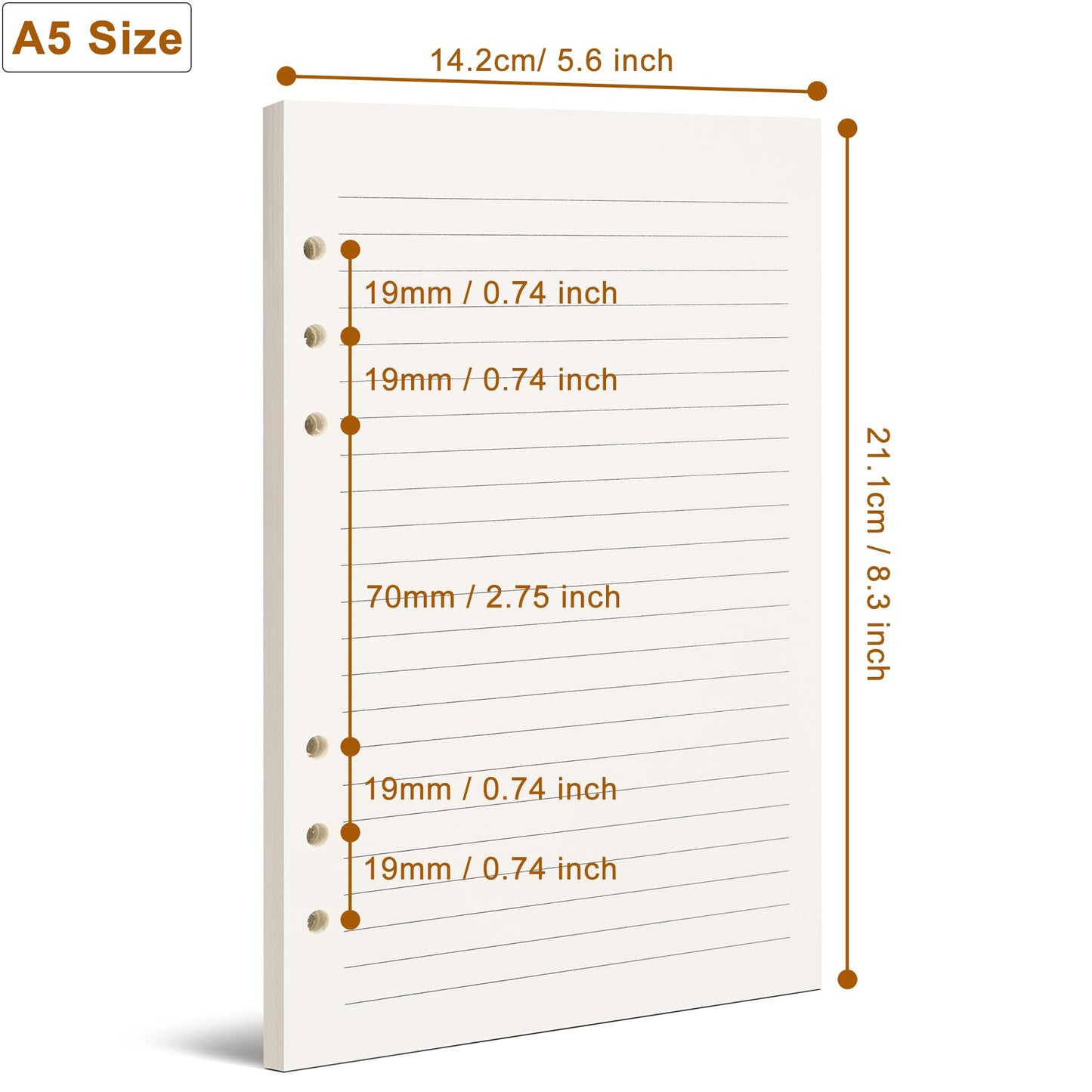 Refill A5 lined - Ring binder paper - Agenda refill - Notebook paper - Loose-leaf paper - School supplies - Office supplies - Writing pad - Notepad - 6 rings - Notepad - Agenda paper - 80 sheets - Image 2