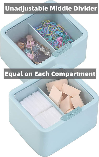 Cotton swab holder - Cotton pad holder - Bathroom organizer - Makeup organizer - Jewelry box - Storage box with lid - Dispenser - Bathroom accessories - Toiletries - Storage - Blue - Pink - 2 pieces - Image 5