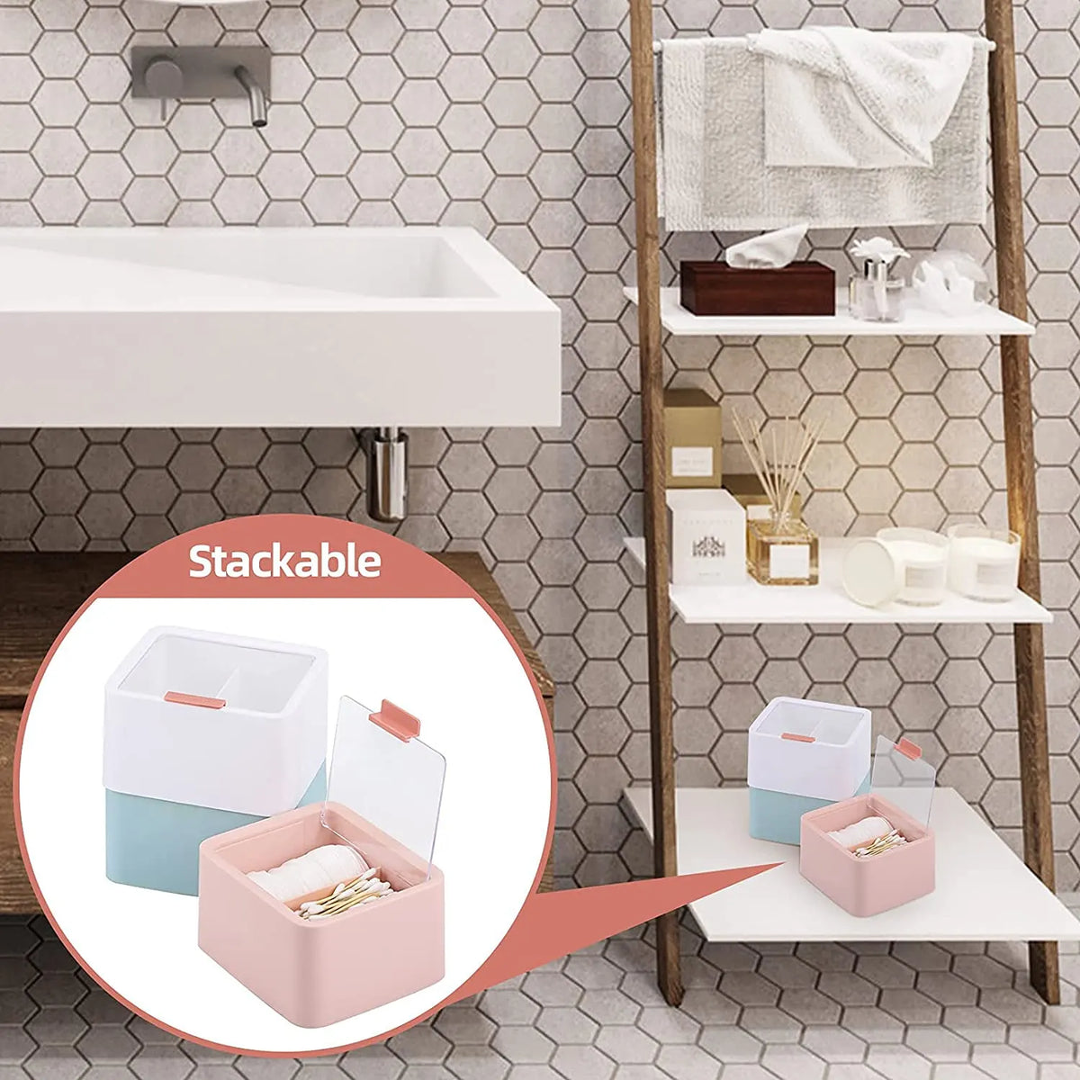 2 Pieces Desktop Organiser with Drawers and Compartments for Pens, Cosmetics, Brushes and Everyday Office or Bathroom Storage, Blue and Pink - Image 7