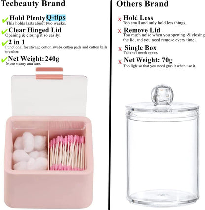 Cotton swab holder - Cotton pad holder - Bathroom organizer - Makeup organizer - Jewelry box - Storage box with lid - Dispenser - Bathroom accessories - Toiletries - Storage - Blue - Pink - 2 pieces - Image 8