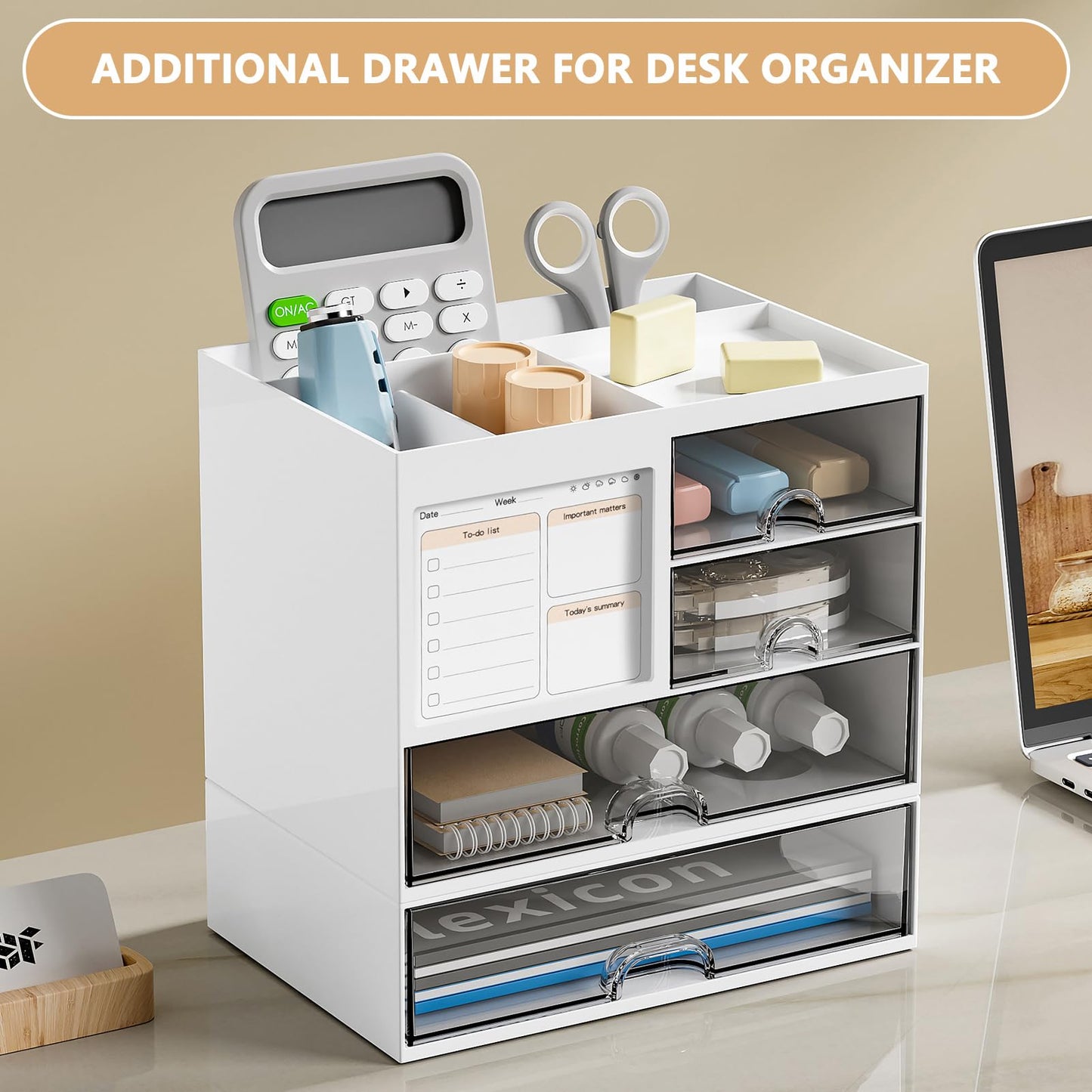 Desk organizer - Chest of drawers - Storage drawer - Office supplies - School supplies - Makeup organizer - Storage box - Desk accessories - Desk organizer - Storage system - Stacking tray - White - 1 piece - Image 5