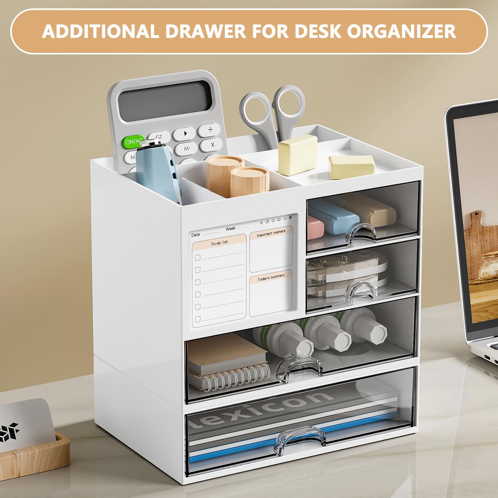 Desk organizer - Chest of drawers - Storage drawer - Office supplies - School supplies - Makeup organizer - Storage box - Desk accessories - Desk organizer - Storage system - Stacking tray - White - 1 piece - Image 5