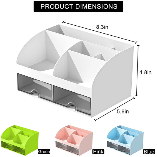1 Piece Desktop Organiser with Large Drawer and Compartments for Pens, Cosmetics and Tidy Bathroom or Office Storage, White - Image 2