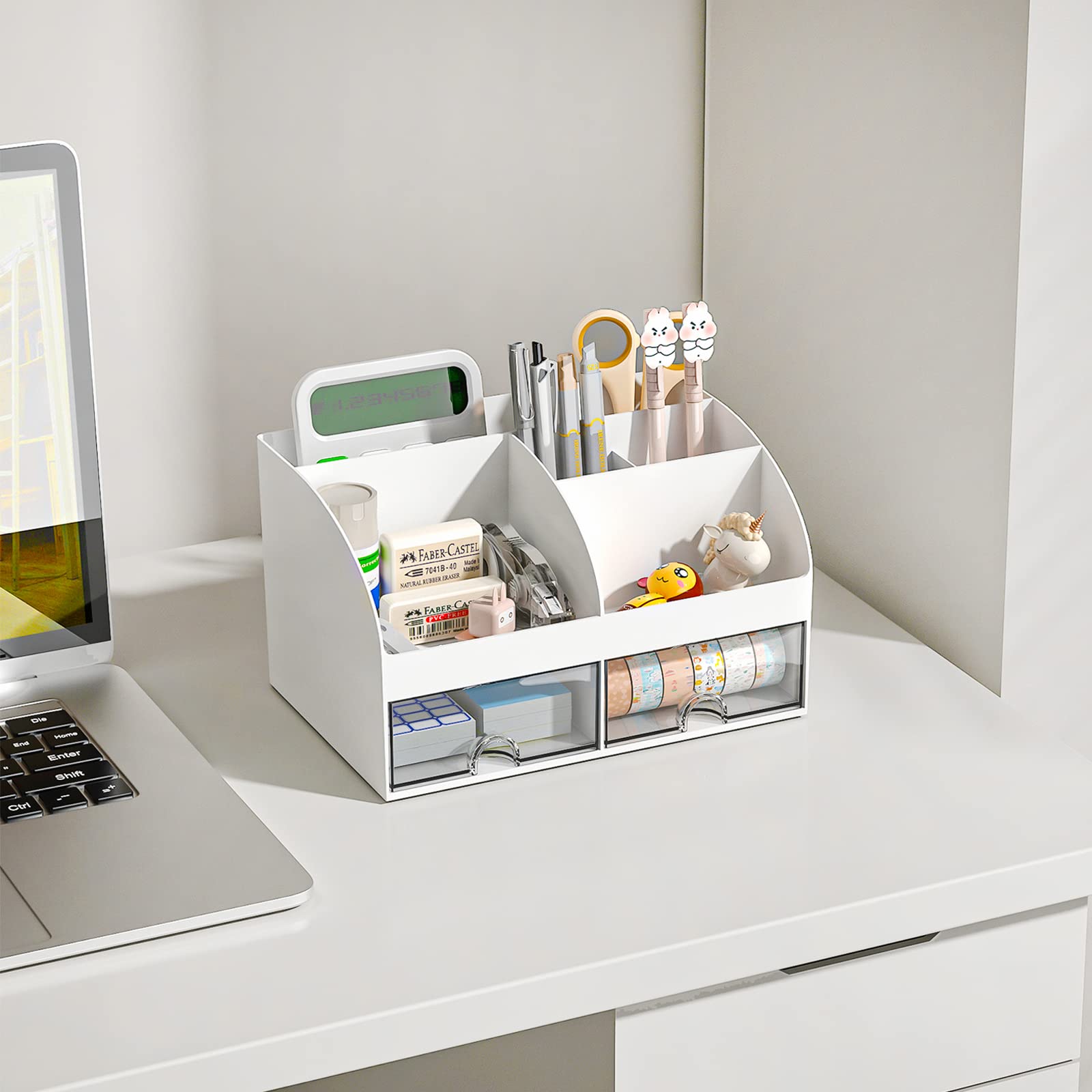 Desk organizer - Makeup organizer - Bathroom organizer - Pen tray - Drawer cabinet - Office supplies - Cosmetics organizer - Desk organizer - Desk accessories - Brush holder - Storage box with drawers - Storage system - White - 1 piece - Image 5