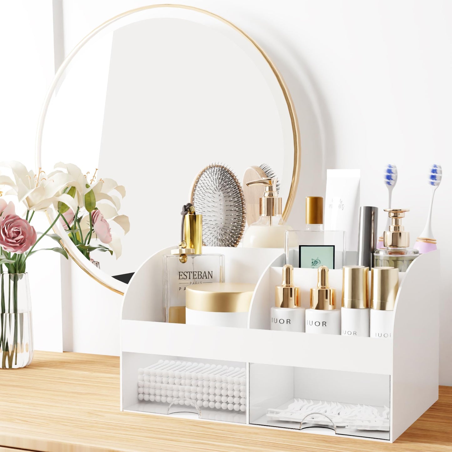 Desk organizer - Makeup organizer - Bathroom organizer - Pen tray - Drawer cabinet - Office supplies - Cosmetics organizer - Desk organizer - Desk accessories - Brush holder - Storage box with drawers - Storage system - White - 1 piece - Image 6