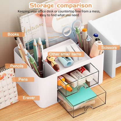Desk organizer - Make up organizer - Bathroom organizer - Pen tray - Drawer cabinet - Office supplies - Cosmetics organizer - Brush holder - Desk organizer - Desk accessories - Storage box with drawers - White - 1 piece - Image 2