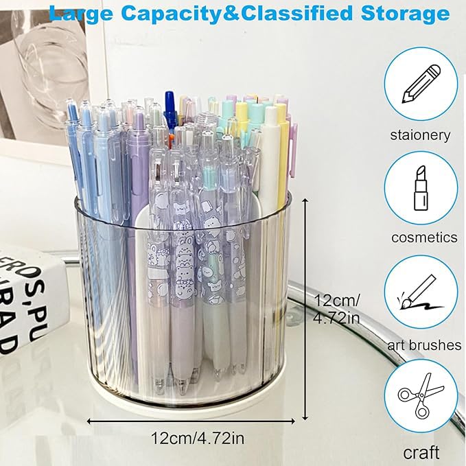 Pen tray - Desk organizer - Make up organizer - Lipstick holder - Brush holder - Office supplies - Cosmetics organizer - Bathroom organizer - Desk accessories - Desk organizer - Rotating organizer - Storage box - White - 1 piece - Image 2