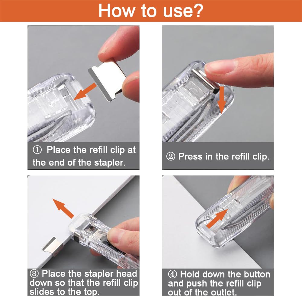 Paperclip dispenser - Stapler without staples - Paper clips - 100 pieces refill clips - Office supplies - Paper clam - Reusable paper clips - Desk accessories - Document organizer - Clamps - Black - White - 2 pieces - Image 3