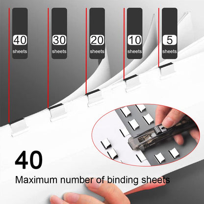 Paperclip dispenser - Stapler without staples - Paper clips - 100 pieces refill clips - Office supplies - Paper clam - Reusable paper clips - Desk accessories - Document organizer - Clamps - Black - White - 2 pieces - Image 5