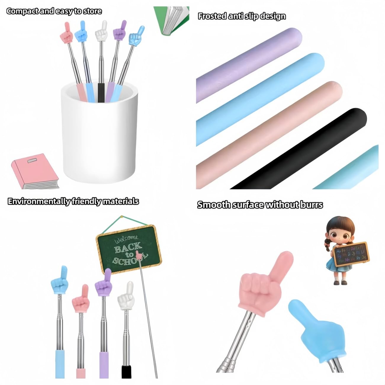 Pointer stick - Presentation pointer - Extendable pointer - Whiteboard accessories - Hand pointer - Blackboard pointer - Teaching materials - Office supplies - Teacher's gift - Digital whiteboard accessories - Pointer stick - 6 colors - 6 pieces - Image 3