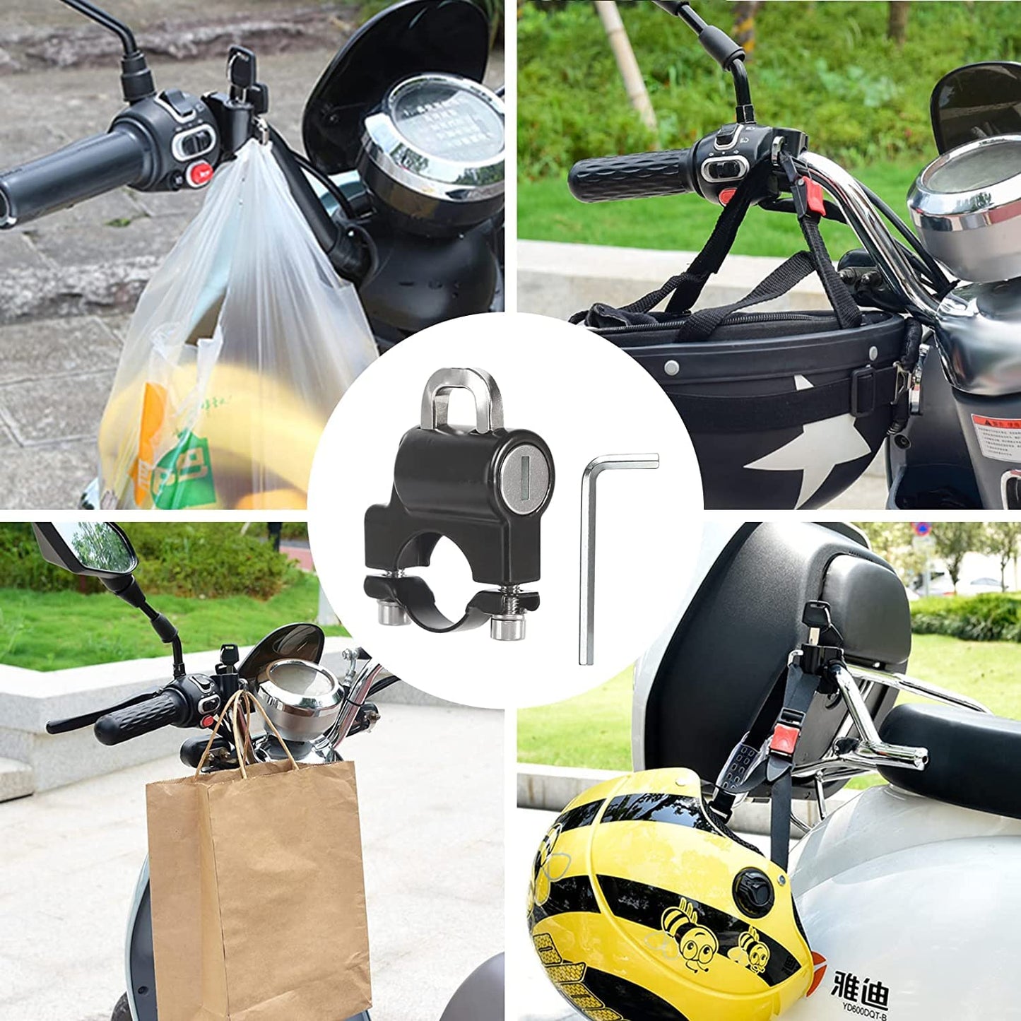 Helmet Lock Motorcycle & Scooter - Universal Helmet Lock - 22-25mm Handlebar Mount - Anti-Theft - Helmet Holder - Motorcycle Accessories - Moped Lock - Security Lock with Key - Easy Installation - Helmet Security - Metal - Black - Set of 2 - Image 4