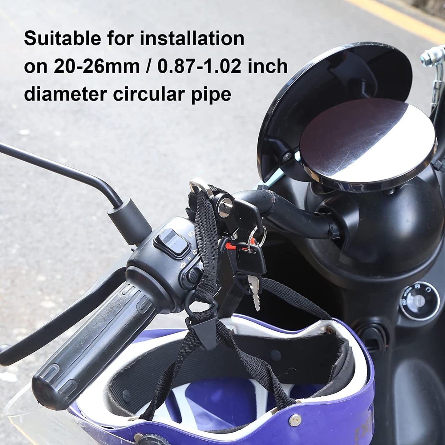 Helmet Lock Motorcycle & Scooter - Universal Helmet Lock - 22-25mm Handlebar Mount - Anti-Theft - Helmet Holder - Motorcycle Accessories - Moped Lock - Security Lock with Key - Easy Installation - Helmet Security - Metal - Black - Set of 2 - Image 5