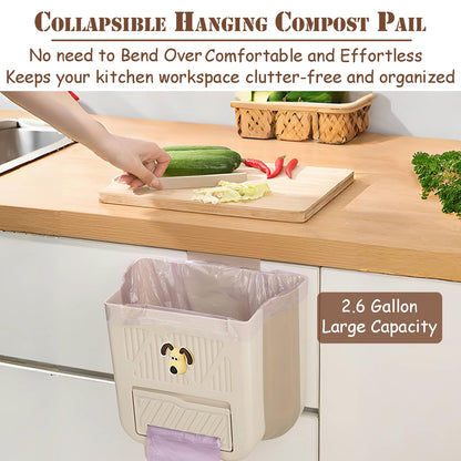 Hanging Waste Bin - Foldable Waste Bin - Kitchen Accessories - Organic Waste Bin - Countertop Waste Bin - Cabinet Door Waste Bin - Waste Separation - Camping - Caravan - Kitchen Aid - Space Saving - Trash Can - Waste Basket - Beige - 10L - 1 Piece - Image 2