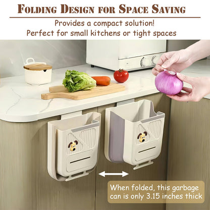 Hanging Waste Bin - Foldable Waste Bin - Kitchen Accessories - Organic Waste Bin - Countertop Waste Bin - Cabinet Door Waste Bin - Waste Separation - Camping - Caravan - Kitchen Aid - Space Saving - Trash Can - Waste Basket - Beige - 10L - 1 Piece - Image 3