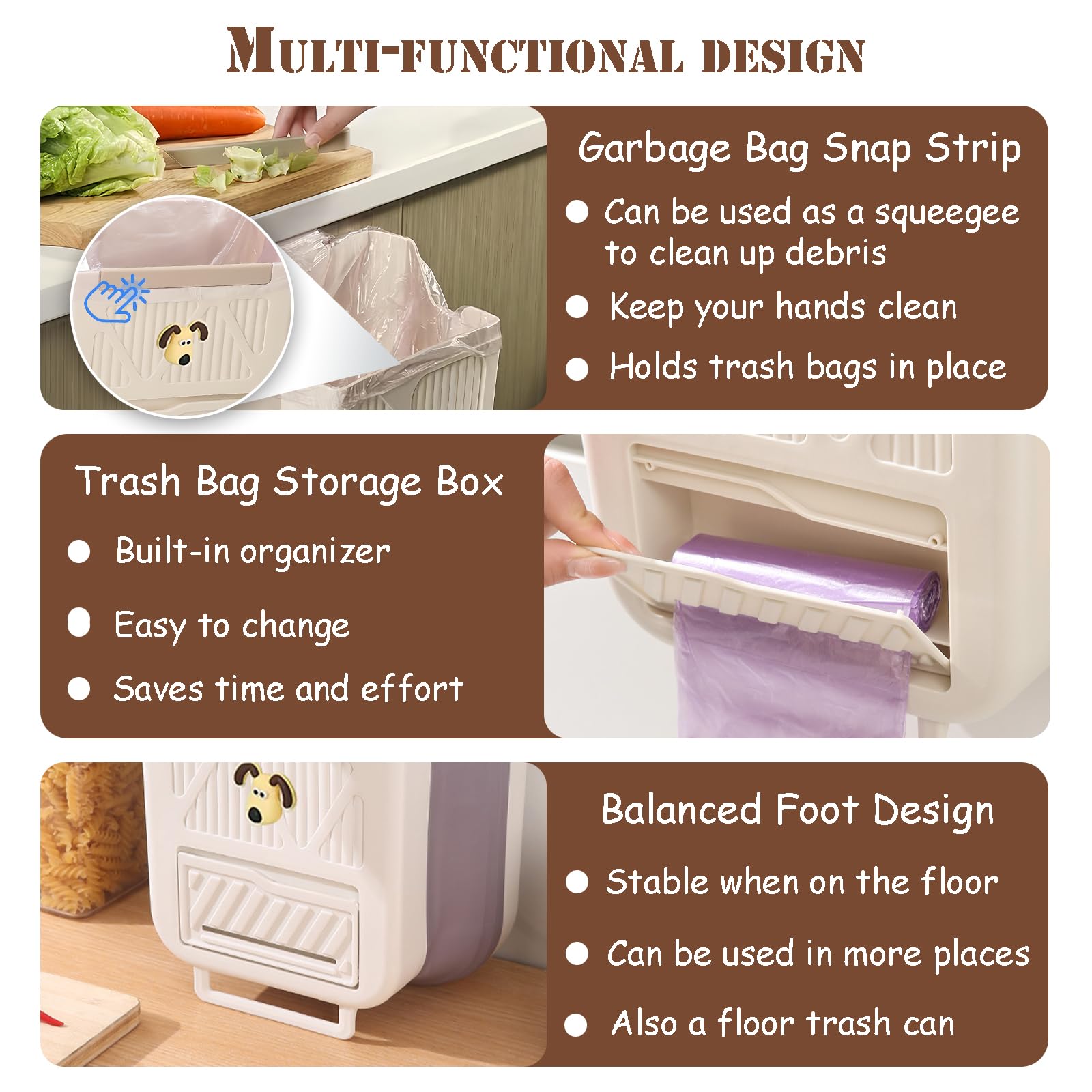 Hanging Waste Bin - Foldable Waste Bin - Kitchen Accessories - Organic Waste Bin - Countertop Waste Bin - Cabinet Door Waste Bin - Waste Separation - Camping - Caravan - Kitchen Aid - Space Saving - Trash Can - Waste Basket - Beige - 10L - 1 Piece - Image 4