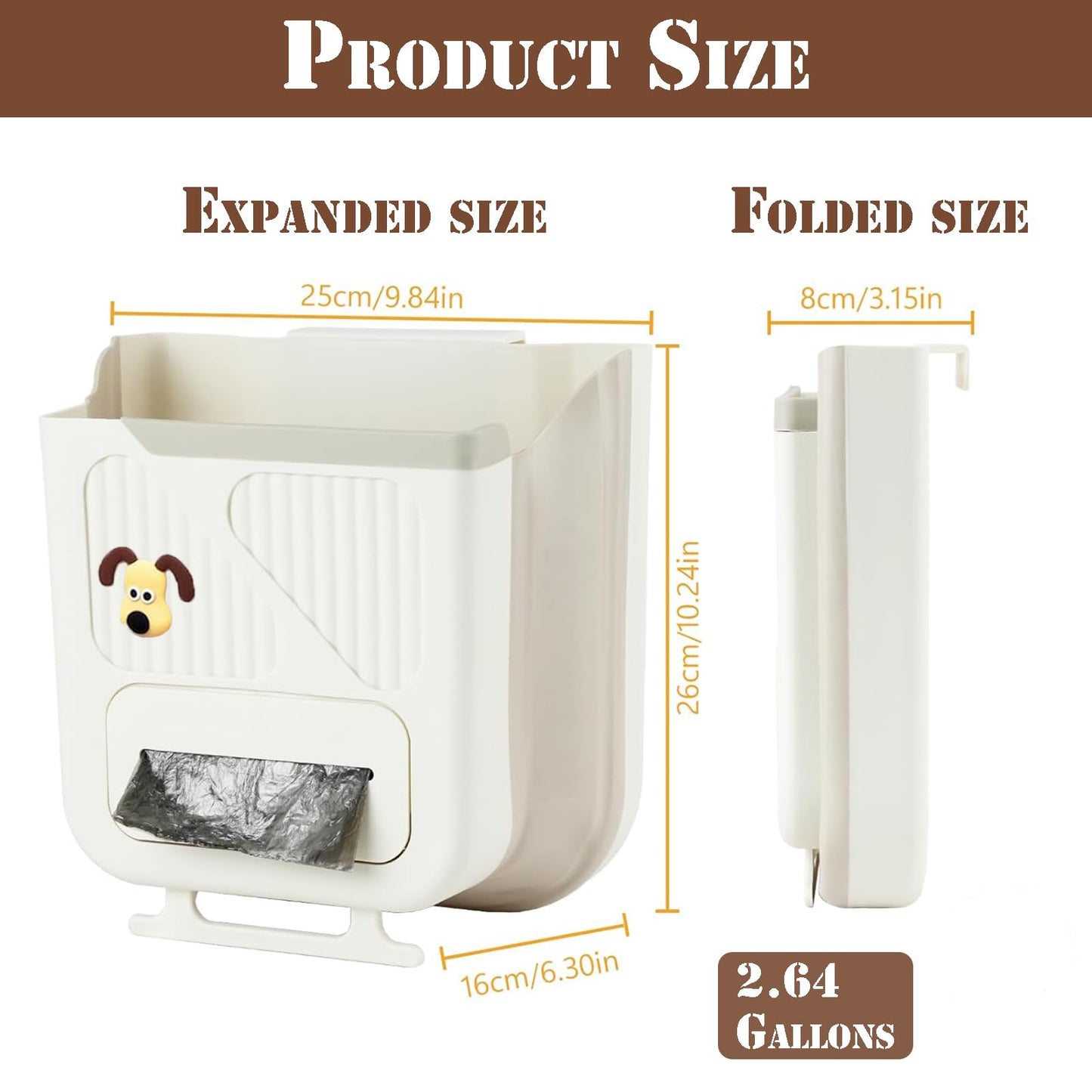 Hanging Waste Bin - Foldable Waste Bin - Kitchen Accessories - Organic Waste Bin - Countertop Waste Bin - Cabinet Door Waste Bin - Waste Separation - Camping - Caravan - Kitchen Aid - Space Saving - Trash Can - Waste Basket - Beige - 10L - 1 Piece - Image 7