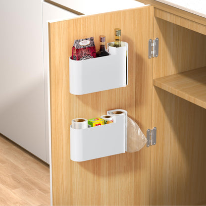 Kitchen Cabinet Organizer - Spice Rack - Door Rack - Kitchen Accessories - Storage Rack - Sink Cabinet Organizer - Garbage Bag Holder - No Drilling - Cabinet Interior - Kitchen Aid - Space Saving - Bathroom Organizer - Adhesive - White - Pack of 2