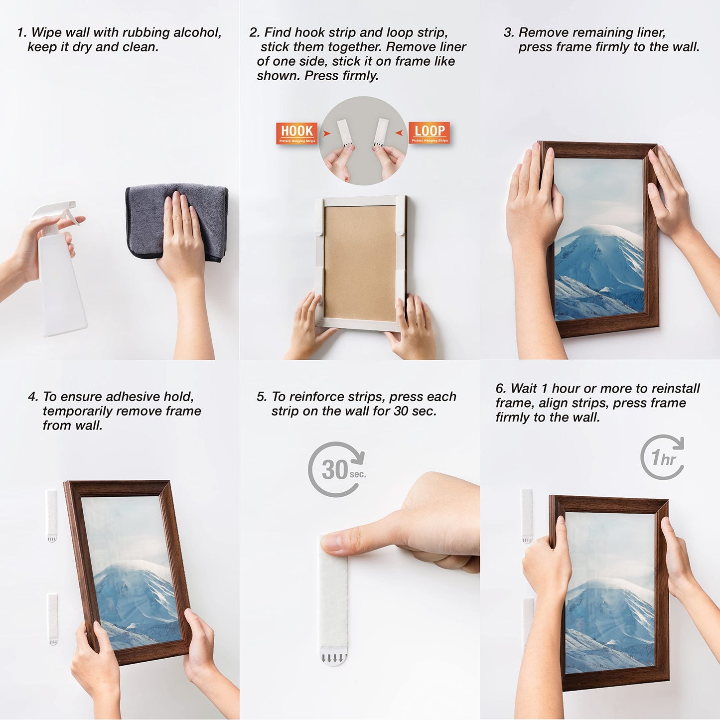 Picture Hanging Strips - No Drilling - Self-Adhesive Velcro - Hanging Picture Frames - Double-Sided Tape - Damage-Free Removal - Poster Strips - Hanging System - Wall Decoration - Strong Adhesive - White - 24 Pairs (48 Strips) - Image 4