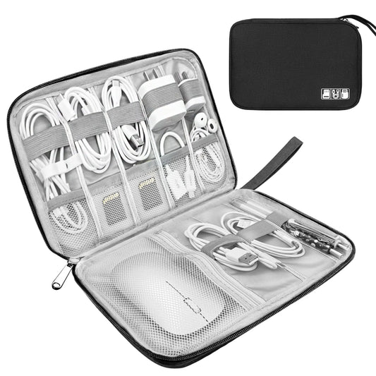 Travel Cable Organiser Bag for Chargers, Power Banks, USB Drives and SD Cards, Water-Resistant Electronics Storage, Black