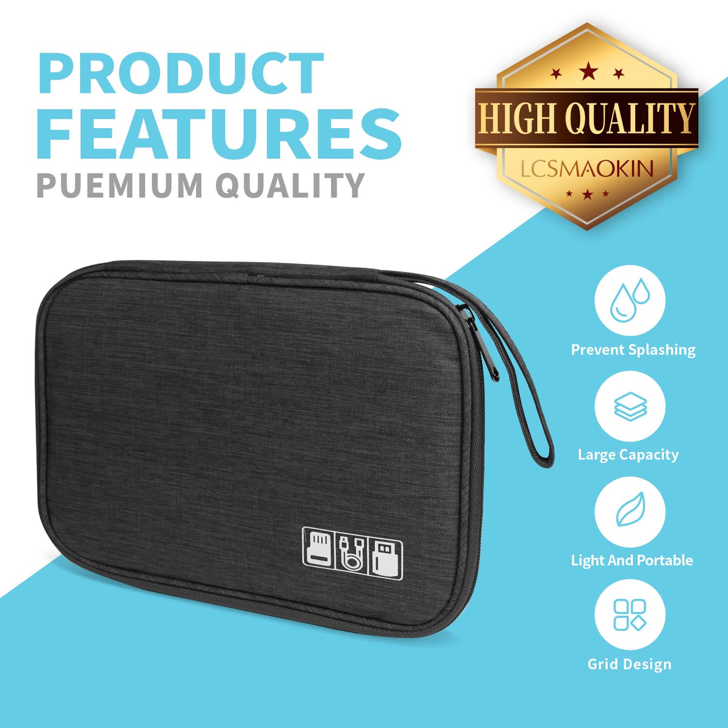 Cable Organizer - Electronics Organizer - Travel Bag - Cable Bag - Storage Bag - Charger - Power Bank - USB Stick - SD Card - Travel Accessories - Holiday - Office - Water-Repellent - Cable Management - Black - 1 Piece (Excluding Accessories) - Image 3